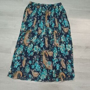 Travelsmith Blue Paisley Long Maxi Pleated Skirt Lined Size Medium